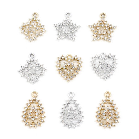 Bild von Zinklegierung Königlicher Stil Charms Geometrie Bunt Transparent Strass Hohl 10 Stück