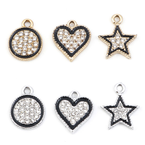 Bild von Zinklegierung Micro Pave Charms Geometrie Bunt Schwarz Transparent Strass Emaille 10 Stück