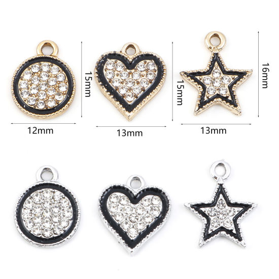 Bild von Zinklegierung Micro Pave Charms Geometrie Bunt Schwarz Transparent Strass Emaille 10 Stück
