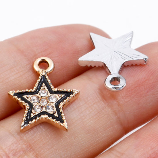 Bild von Zinklegierung Micro Pave Charms Geometrie Bunt Schwarz Transparent Strass Emaille 10 Stück