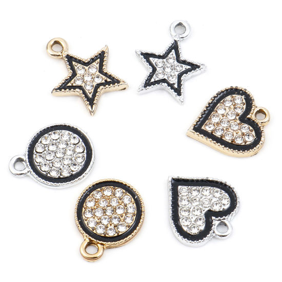 Bild von Zinklegierung Micro Pave Charms Geometrie Bunt Schwarz Transparent Strass Emaille 10 Stück