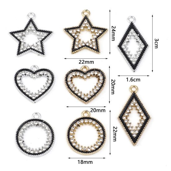 Bild von Zinklegierung Micro Pave Charms Geometrie Bunt Schwarz Transparent Strass Emaille 10 Stück