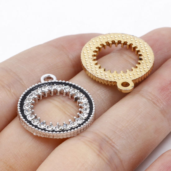 Bild von Zinklegierung Micro Pave Charms Geometrie Bunt Schwarz Transparent Strass Emaille 10 Stück