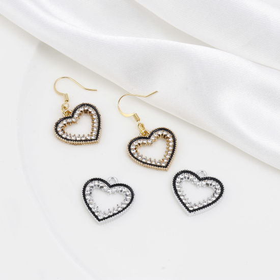 Bild von Zinklegierung Micro Pave Charms Geometrie Bunt Schwarz Transparent Strass Emaille 10 Stück