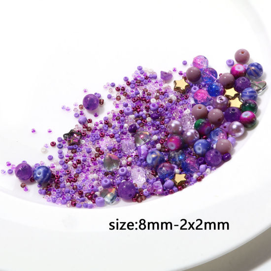 Picture of Glass Round Beads Chip Beads Seed Beads DIY Kit Set Multicolor Mixed About 8mm Dia. - 2x2mm