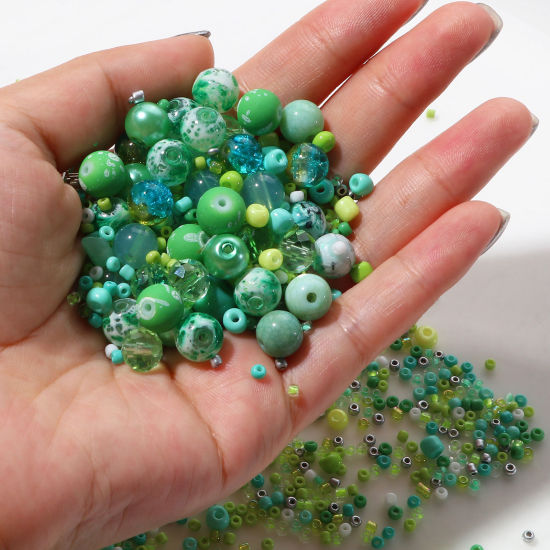 Picture of Glass Round Beads Chip Beads Seed Beads DIY Kit Set Multicolor Mixed About 8mm Dia. - 2x2mm