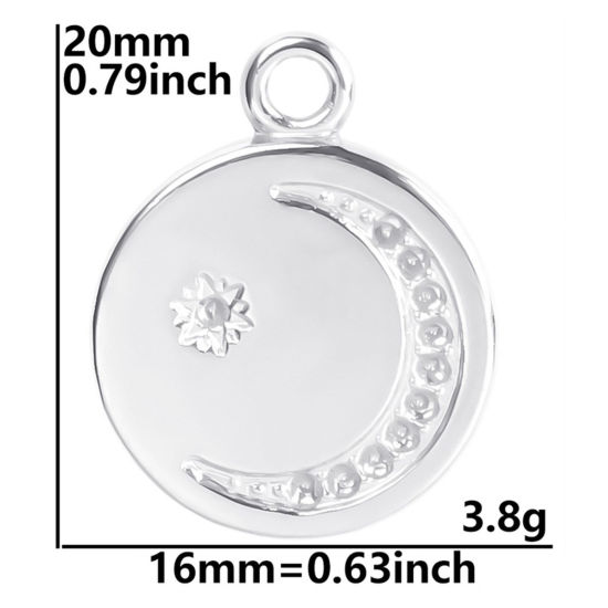 Изображение Нержавеющая Сталь галактика галактика Подвески Круглые Разноцветный (Можно Вставить 1мм Страз) Луна 20мм x 16мм, 2 ШТ