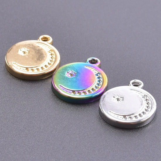 Изображение Нержавеющая Сталь галактика галактика Подвески Круглые Разноцветный (Можно Вставить 1мм Страз) Луна 20мм x 16мм, 2 ШТ