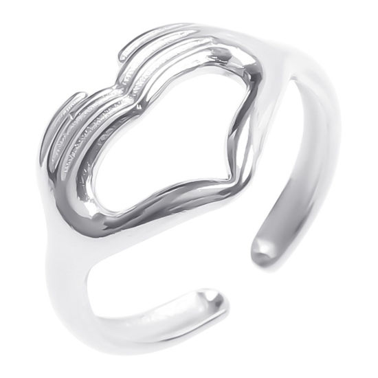 Picture of Stainless Steel Ins Style Open Adjustable Rings Multicolor Love Hand Sign Gesture 18.1mm(US Size 8)