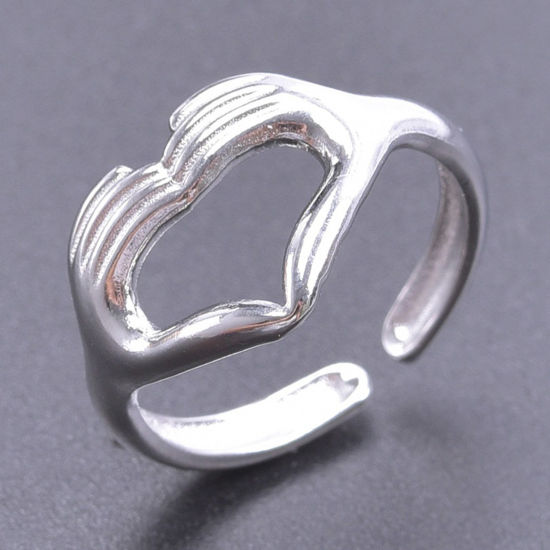 Picture of Stainless Steel Ins Style Open Adjustable Rings Multicolor Love Hand Sign Gesture 18.1mm(US Size 8)
