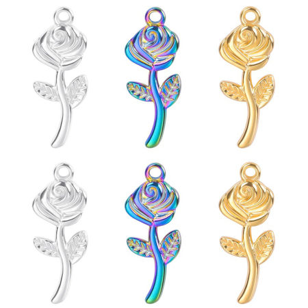 Stainless Steel Charms Multicolor Rose Flower 24mm x 10mm