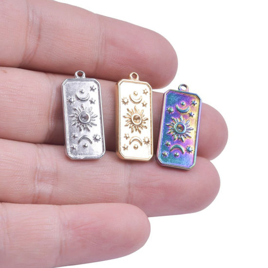 Изображение Нержавеющая Сталь галактика галактика Подвески Прямоугольник Разноцветный Солнце 23мм x 10мм, 2 ШТ