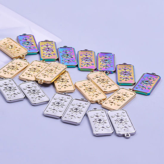 Изображение Нержавеющая Сталь галактика галактика Подвески Прямоугольник Разноцветный Солнце 23мм x 10мм, 2 ШТ