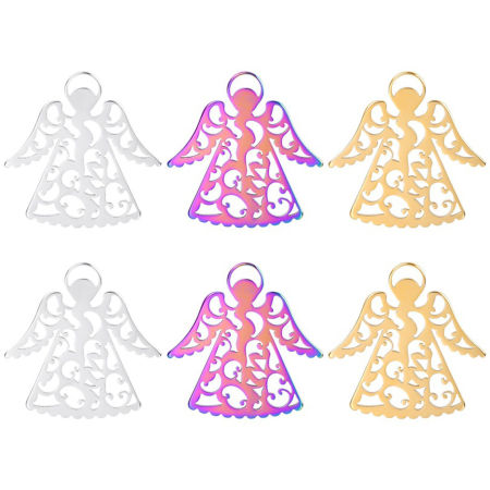 Stainless Steel Religious Pendants Multicolor Angel Filigree 3cm x 3cm