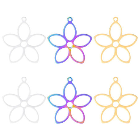 Stainless Steel Charms Multicolor Flower Hollow 26mm x 25mm