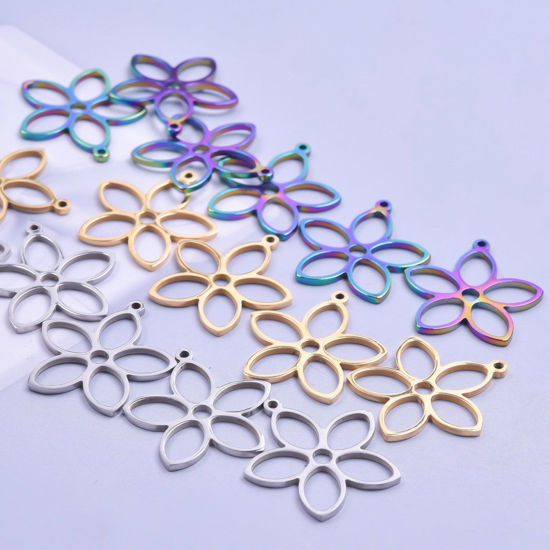 Picture of Stainless Steel Charms Multicolor Flower Hollow 26mm x 25mm