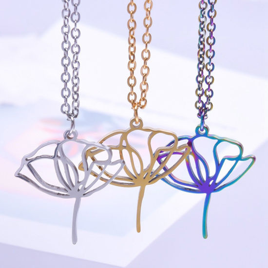 Изображение Нержавеющая Сталь Подвески Цветок Лотоса Разноцветный ажурная резьба 28мм x 25мм, 2 ШТ