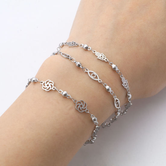 Bild von 304 Edelstahl Armband Silberfarbe Blumen Böser Blick Evil Eye 1 Strang