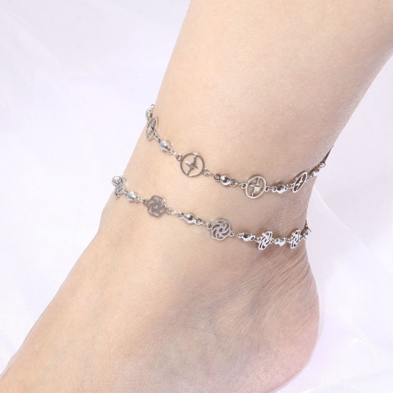Picture of 304 Stainless Steel Anklet Silver Tone Flower Evil Eye