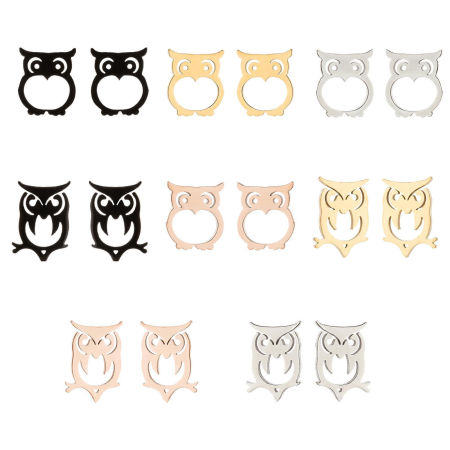 Stainless Steel Halloween Ear Post Stud Earrings Multicolor Owl Animal Hollow