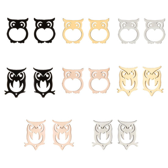 Picture of Stainless Steel Halloween Ear Post Stud Earrings Multicolor Owl Animal Hollow