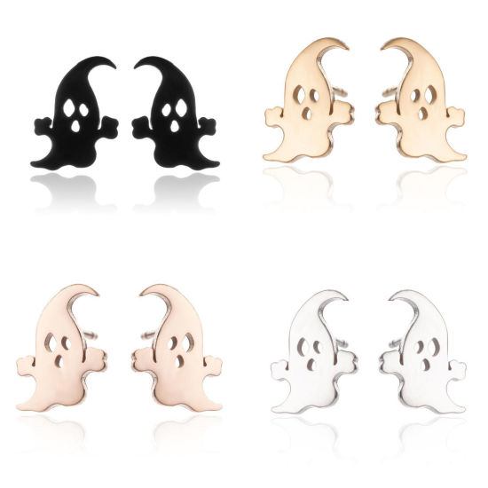 Imagen de Acero Inoxidable Halloween Pendientes Multicolor Halloween Fantasma 11mm x 8mm, Post/ Wire Size: (18 gauge), 1 Par