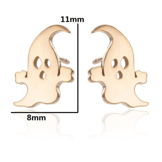 Imagen de Acero Inoxidable Halloween Pendientes Multicolor Halloween Fantasma 11mm x 8mm, Post/ Wire Size: (18 gauge), 1 Par