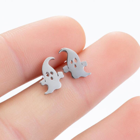 Imagen de Acero Inoxidable Halloween Pendientes Multicolor Halloween Fantasma 11mm x 8mm, Post/ Wire Size: (18 gauge), 1 Par