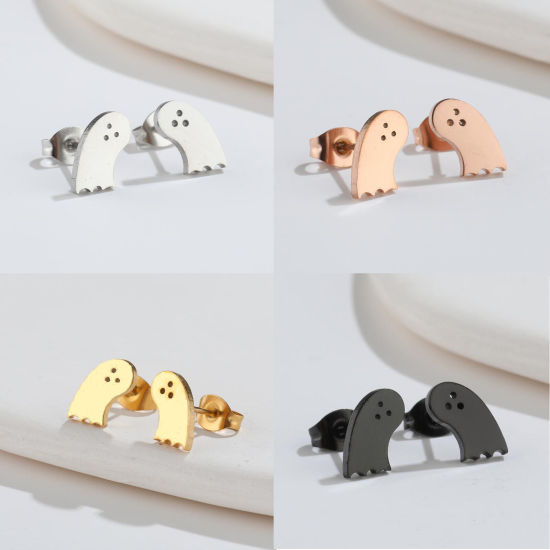 Imagen de Acero Inoxidable Halloween Pendientes Multicolor Halloween Fantasma 10mm x 6mm, Post/ Wire Size: (18 gauge), 1 Par