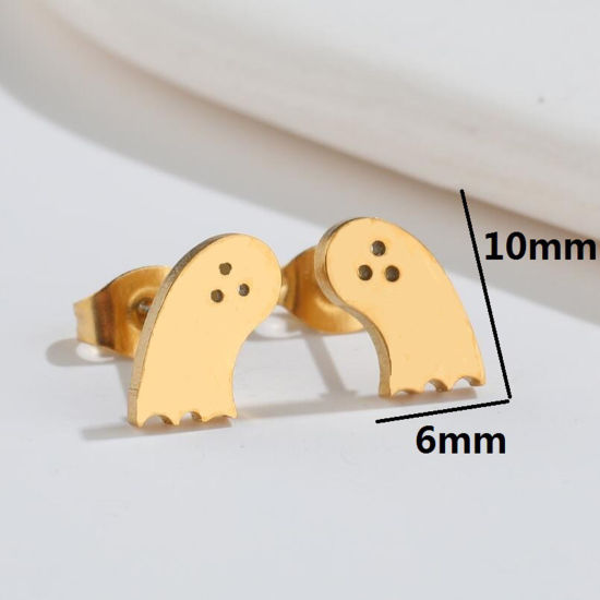 Imagen de Acero Inoxidable Halloween Pendientes Multicolor Halloween Fantasma 10mm x 6mm, Post/ Wire Size: (18 gauge), 1 Par