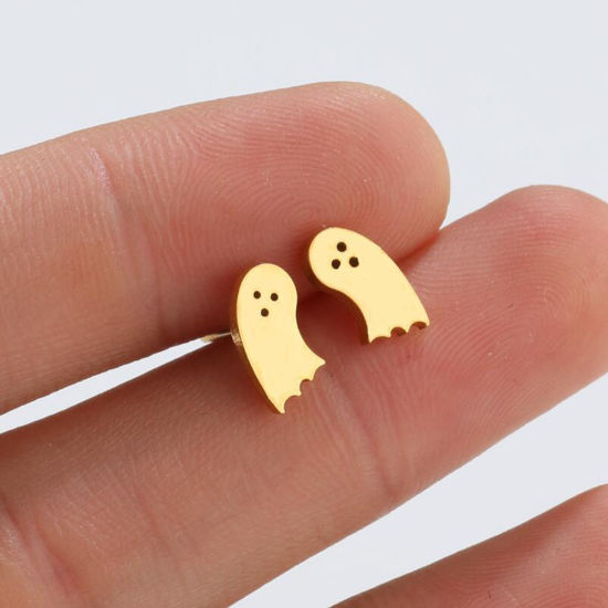 Imagen de Acero Inoxidable Halloween Pendientes Multicolor Halloween Fantasma 10mm x 6mm, Post/ Wire Size: (18 gauge), 1 Par