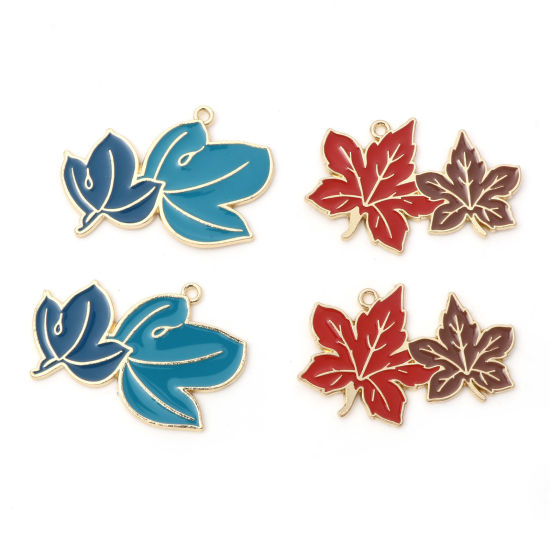 Imagen de Zamak Colgantes Hoja Chapado en Oro Multicolor Esmalte 10 Unidades