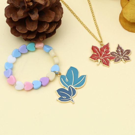 Imagen de Zamak Colgantes Hoja Chapado en Oro Multicolor Esmalte 10 Unidades