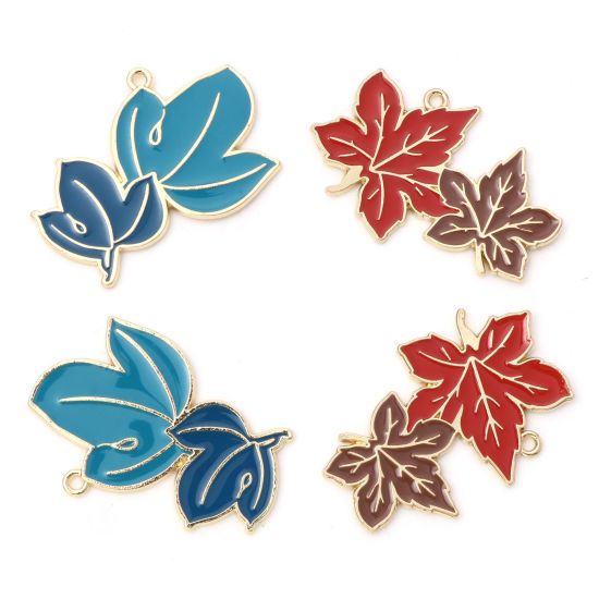 Imagen de Zamak Colgantes Hoja Chapado en Oro Multicolor Esmalte 10 Unidades