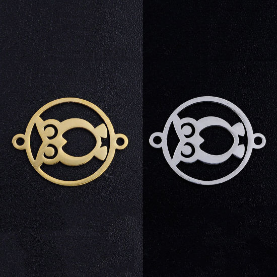 Picture of Stainless Steel Halloween Connectors Multicolor Round Owl Hollow 19.5mm x 15mm