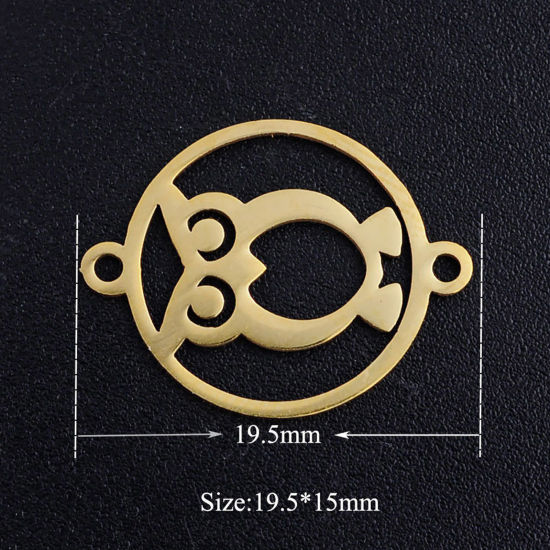 Picture of Stainless Steel Halloween Connectors Multicolor Round Owl Hollow 19.5mm x 15mm