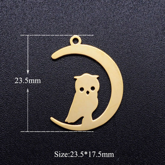 Bild von Edelstahl Halloween Charms Halbmond Bunt Eule 23.5mm x 17.5mm, 5 Stück