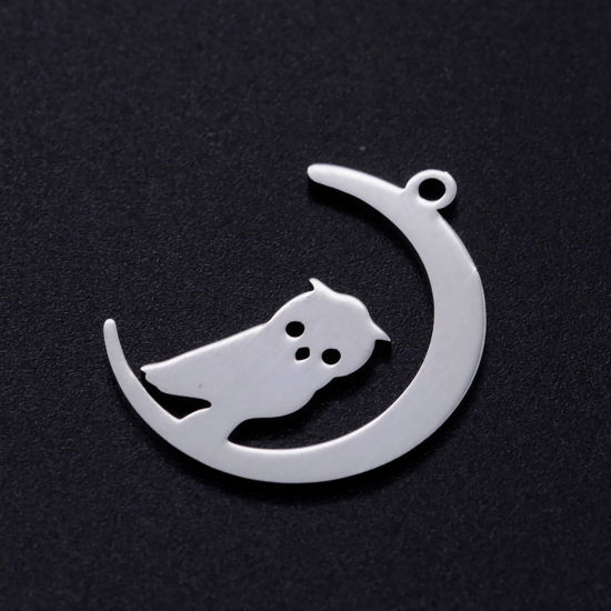Bild von Edelstahl Halloween Charms Halbmond Bunt Eule 23.5mm x 17.5mm, 5 Stück