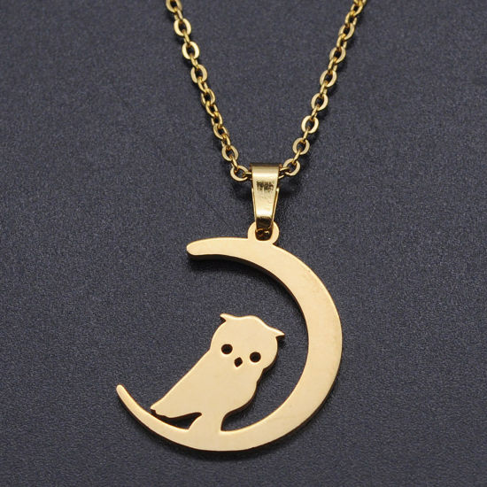 Bild von Edelstahl Halloween Charms Halbmond Bunt Eule 23.5mm x 17.5mm, 5 Stück