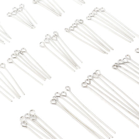Iron Based Alloy Eye Pins Silver Tone 0.7mm (21 gauge)