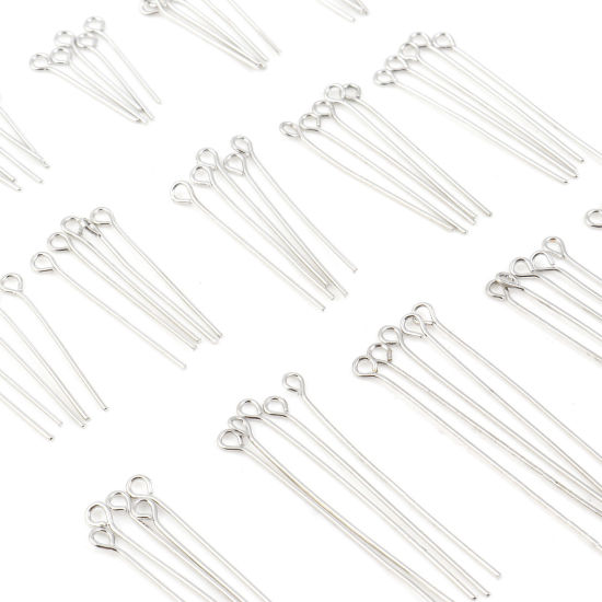 Picture of Iron Based Alloy Eye Pins Silver Tone 0.7mm (21 gauge)