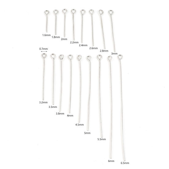 Picture of Iron Based Alloy Eye Pins Silver Tone 0.7mm (21 gauge)