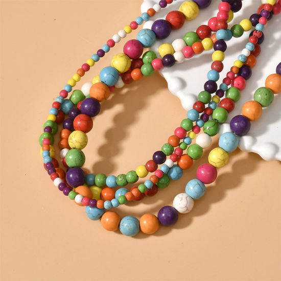 Picture of Turquoise ( Synthetic ) Ins Style Beads Round Multicolor