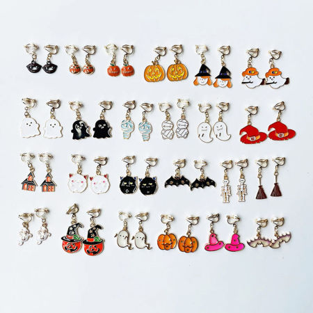 Halloween Non Piercing Clip-on Earrings Gold Plated Multicolor Halloween Enamel 3cm