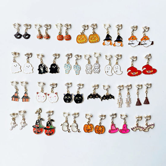 Picture of Halloween Non Piercing Clip-on Earrings Gold Plated Multicolor Halloween Enamel 3cm