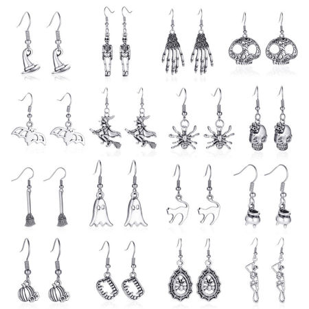 Halloween Ear Wire Hook Earrings Antique Silver Color Halloween