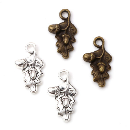 Zinklegierung Charms Blätter Bunt Eicheln 22mm x 12mm, 20 Stück