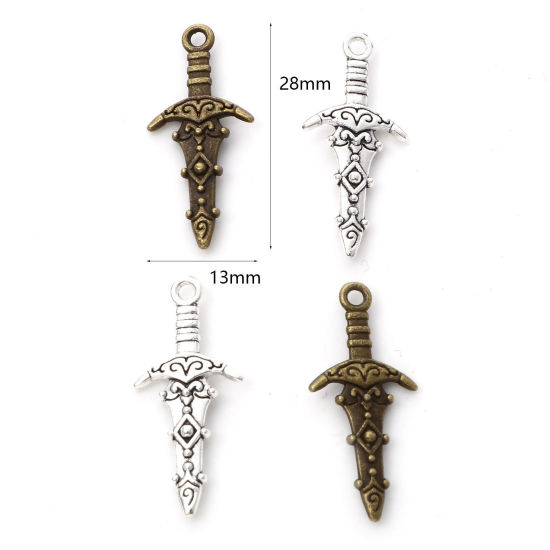 Immagine di Lega di Zinco Charms Spada Multicolore 3D 28mm x 13mm , 50 Pz