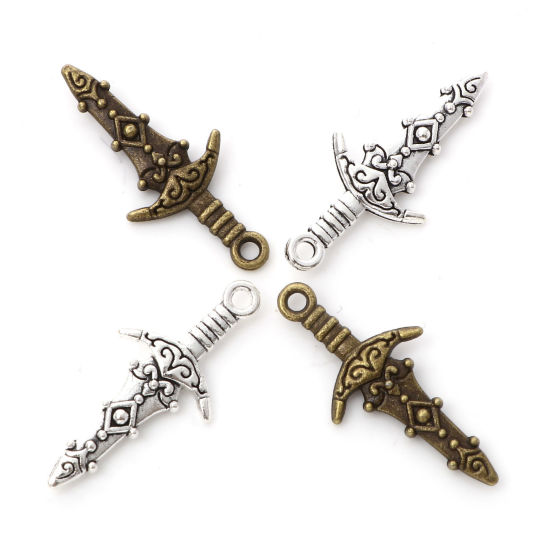 Immagine di Lega di Zinco Charms Spada Multicolore 3D 28mm x 13mm , 50 Pz