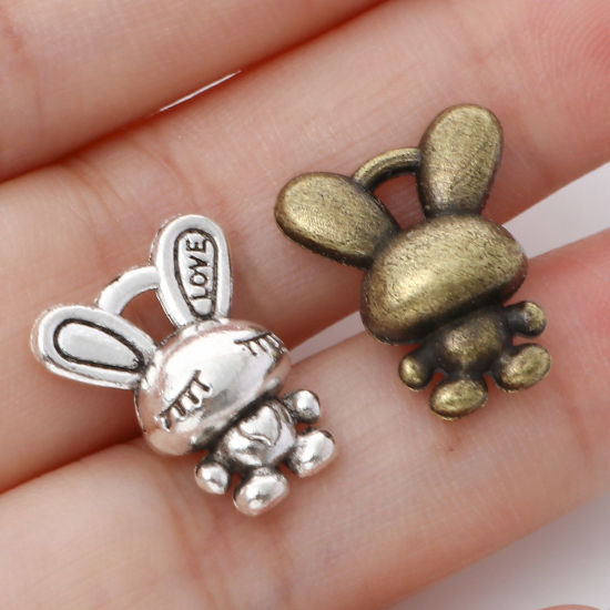 Picture of Zinc Based Alloy Charms Multicolor Rabbit Animal 3D 17mm x 14mm